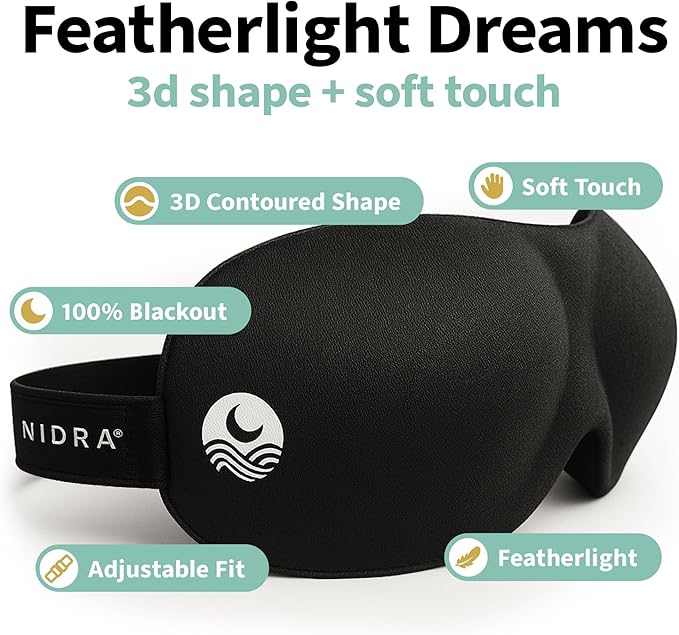 Nidra Contoured Sleep Mask for Side Sleepers – Zero Pressure Fit, Light Blocking Eye Shade for Sleeping & Travel – Purple, Standard Size