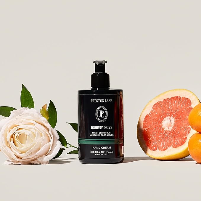 Preston Lane Luxury Hand Cream, Doheny Drive Scent, Made in Italy | Hydrating Formula with Tea Tree, Lavender & Lemon Essential Oils, Hyaluronic Acid, Vitamins C & E, and Kiwi & Apple Water