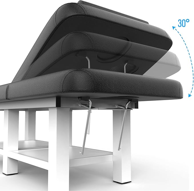 pouseayar Stationary Massage Table with Backrest and Storage Space for Treatment Table Physical Therapy Table Spa Facial Bed, 6 Square Legs Metal Frame PU Leather, 31.5'' Wide × 75'' Long - Black