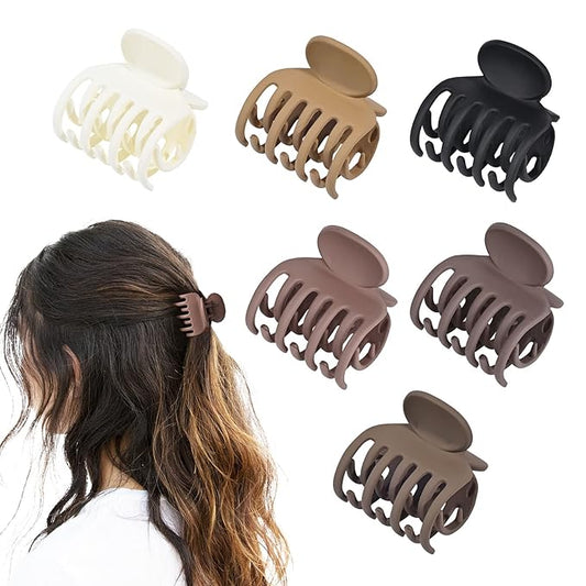 DEEKA Hair Clips Small Claw Clips for Thin Hair 6 Pack Double Row Teeth 1.6" Medium Matte Non-slip Short Hair Accessories for Women and Girls -Brown