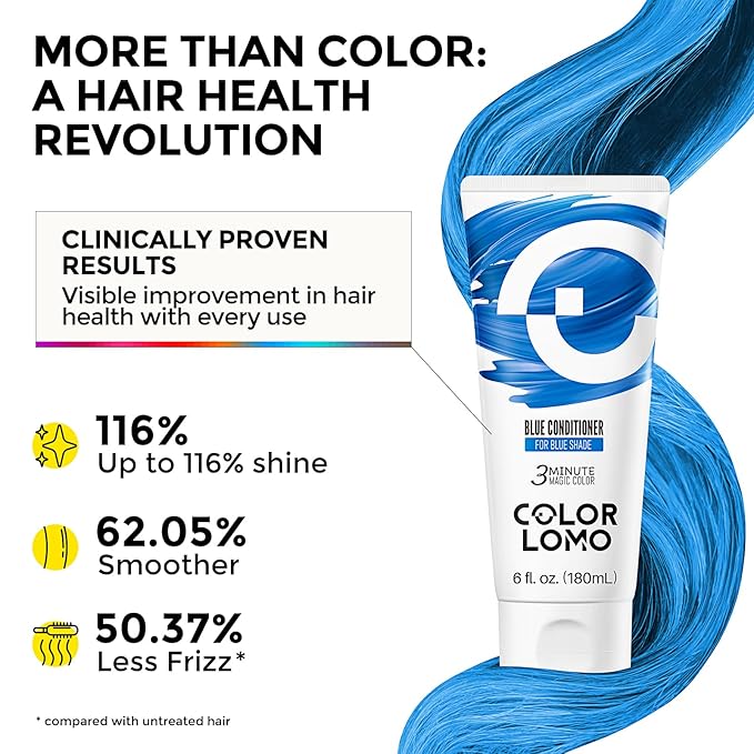 COLORLOMO Semi Permanent Hair Color - 6 oz Color Depositing Conditioner with Shea Butter & Almond Oil- Color Conditioner Depositing Hair Mask - Vegan, Paraben, Ammonia & Sulfate Free -Blue