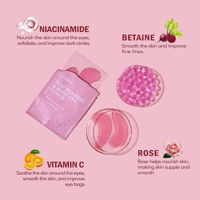 Yeokoe Under Eye Patches for Dark Circles,Puffy Eyes,20 Pairs Face Masks SkinCare With Niacinamide and Rose for Rehydrated