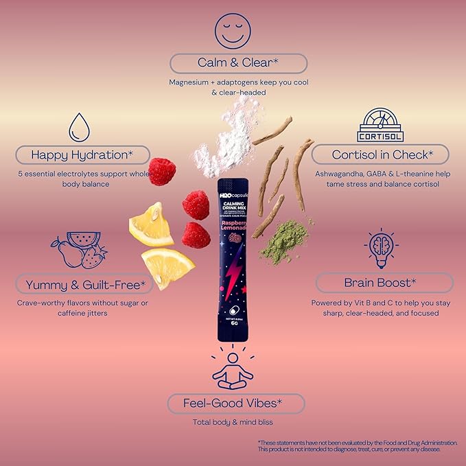 Calm Magnesium Glycinate Powdered Drink Mix with Electrolytes – Sugar Free with Ashwagandha, L-Theanine, Vitamin B6 & GABA – Cortisol Support, Stress Relief, Hydration & Focus - 30 servings (Variety)