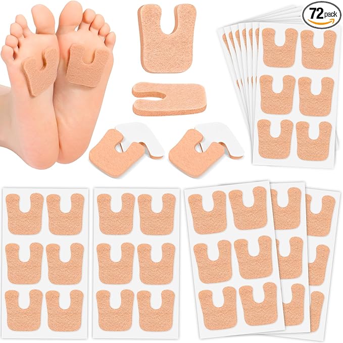 Jollidecor Callus Cushions U Shaped Felt Callus Pads Self Adhesive Foot Pads, 72Pcs Keep Calluses from Rubbing on Shoes Adhesive Pads for Men and Women, Brown