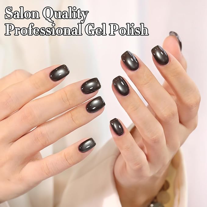 Double Rhythm 15ML Jelly Glass Cat Eye Gel Polish with Magnet Holographic Glitter Shimmer Translucent Sheer Color Salon Soak Off Magnetic Nail at Home (Crystal Black-MC1232)