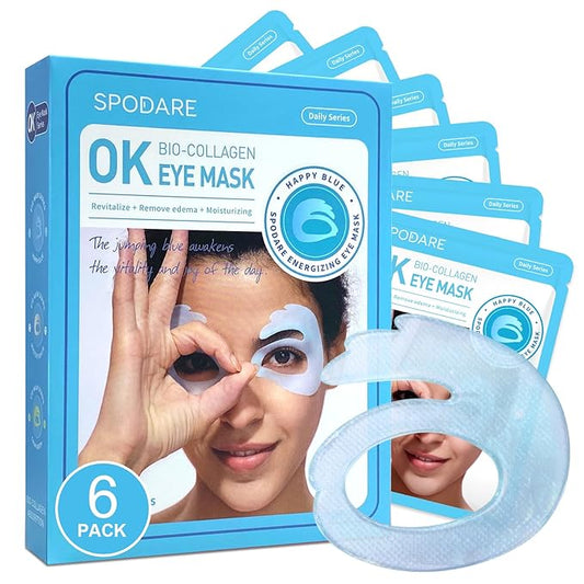 OK Shape Eye Masks, 360° Fit Under Eye Patches with Retinol and Collagen, Firming & Hydrating Eye Mask for Wrinkles and Puffy Eyes, Self Care Gifts for Women - 6 Pairs, Happy Blue