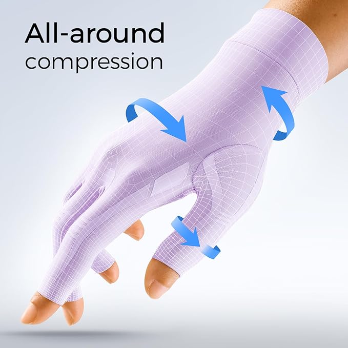FREETOO All-Around Compression Arthritis Gloves for Women for Pain, Carpal Tunnel Relief Gloves for Men, Hand Compression Gloves for Crocheting, Rheumatoid Arthritis. Purple L