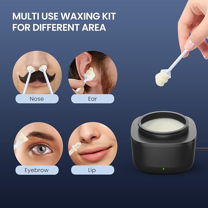 Nose Wax Kit Men, Nose Ear Hair Waxing Kit with 100g Wax, 40 Sticks, Nose Ear Hair Removal Kit, USB Fast Heat, Smart Constant Temp, Upgraded Size, Multi-Accessories, Black