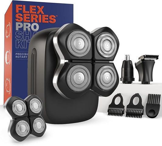 Freebird FlexSeries Electric Head & Body Hair Shaver, Mens Cordless Rechargeable Wet & Dry Skull, Bald Head, Back, Groin Waterproof Razor (FlexSeries Pro, Shaver Kit with One Blade Refill)