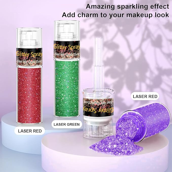 Hair and Body Glitter Spray, 1PC Purple Glitter Hairspray Dry Powder Makeup for Clothes, Festival Rave Prom Loose Sparkle Powder,Holographic Ultra Fine Resin Glitters for Crafts,10g (1PC Purple)