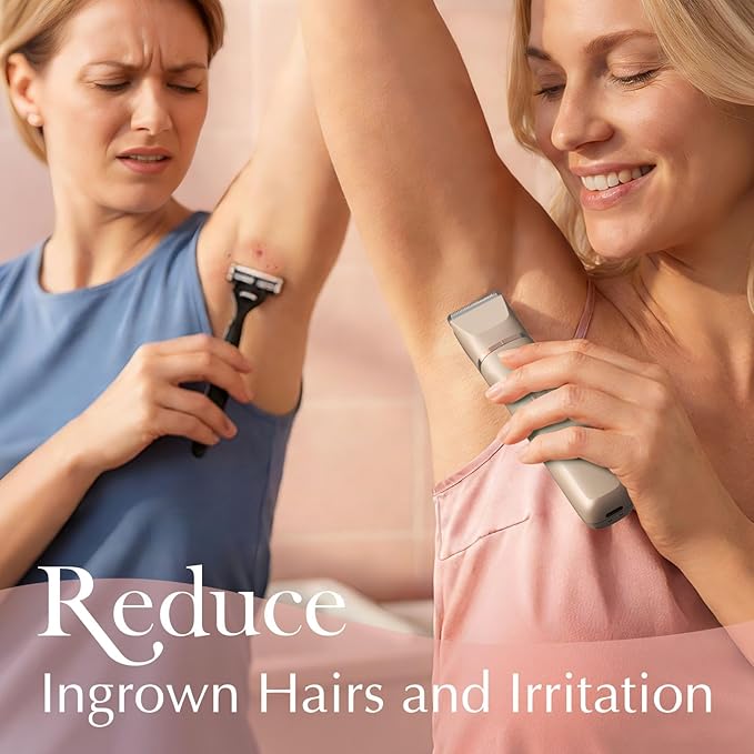 Electric Bikini Trimmer for Women - Waterproof Pubic Hair Trimmer & Facial Shaver, Rechargeable Cordless Electric Razor with Ceramic Blades, IPX7 Shower-Safe for Sensitive Skin, Gift for Her