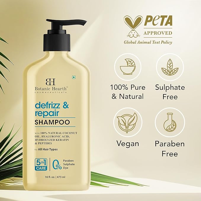 Botanic Hearth Coconut Oil Shampoo Infused With Hyaluronic Acid, Hydrolyzed Keratin & Peptides | Clarifying Shampoo To Defrizz, Repair & Strengthen Hair | For All Hair Types, 16 Fl Oz