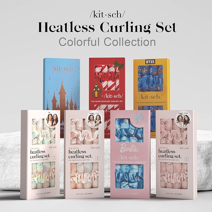 Kitsch Satin Heatless Curling Set – Heatless Curls Overnight with 34" Hair Curler & 2 Satin Scrunchies – Comfortable Hair Curlers to Sleep In for Frizz-Free, No Heat Damage Styling - Charcoal
