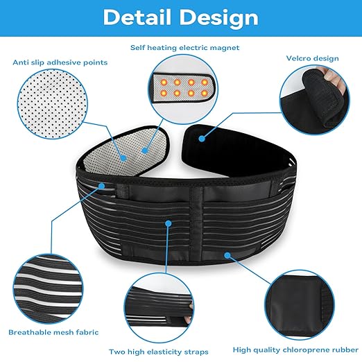Back Support with Magnet, Tourmaline Magnetic Back Braces for Lower Back Pain Relief, Self Heating & Soothing Waist Band, Lumbar Support Belt for Herniated Disc/Sciatica (Large)