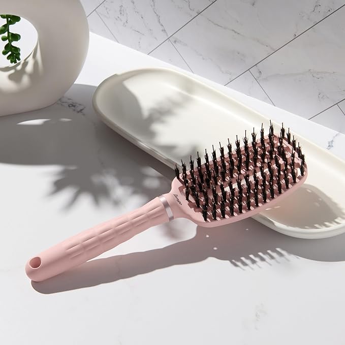 L'ANGE HAIR Detangling Vented Paddle Brush with Nylon & Boar Bristles | Glides Through Tangles on Wet or Dry Hair | Tames Flyaways & Frizz | Reduces Breakage & Damage | For All Hair Types (Blush)