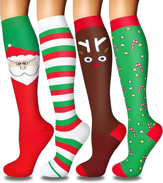 Iseasoo 4 Pairs Compression Socks for Women Circulation-Best Support for Nurses,Running,Athletic,Travel