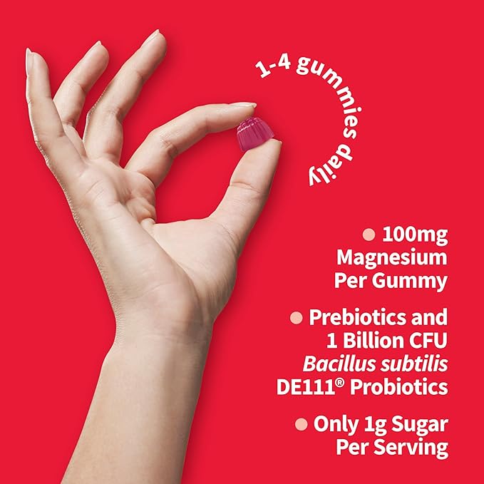 Garden of Life Magnesium Citrate Supplement Gummies with Prebiotics & Probiotics for Stress, Sleep & Recovery - Vegan, Gluten Free, Kosher, Non-GMO, No Added Sugars, Raspberry Flavor, 60 Count