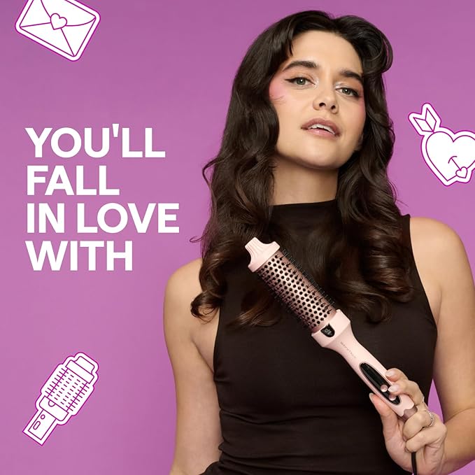 Wavytalk Thermal Brush, Blowout Boost 1.5 inch Heated Round Brush for Blowout Look, Dual Voltage, Pink, Sakura, Tourmaline Ceramic, Negative Ion Technology, 5 Temperature Settings, Less Damage