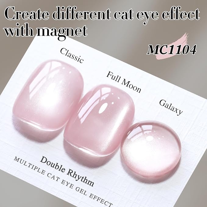 Double Rhythm Jelly Glass Cat Eye Gel Polish with Magnet 15ML Holographic Glitter Shimmer Translucent Sheer Color Magnetic Nail Polish Salon DIY at Home (Jelly Pink Nude-MC1104)