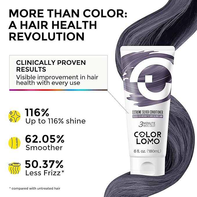 COLORLOMO Semi Permanent Hair Color - 6 oz Color Depositing Conditioner with Shea Butter & Almond Oil- Color Conditioner Depositing Hair Mask - Vegan, Paraben, Ammonia & Sulfate Free -Extreme Silver