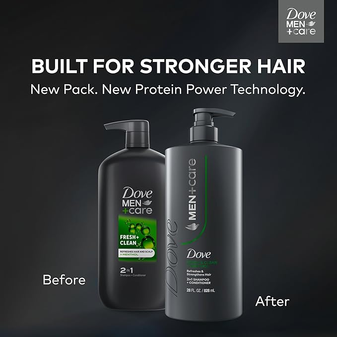 DOVE MEN + CARE Shampoo 1 count Fresh + Clean for Hair Refreshing & Strengthening, with Menthol, 28 fl oz