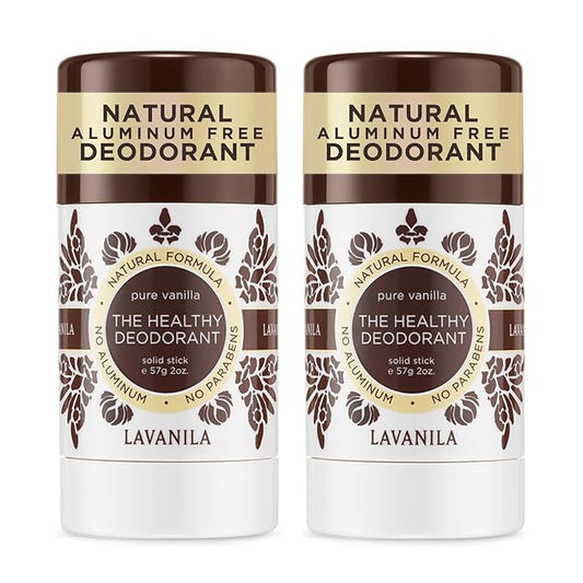 Lavanila Pure Vanilla Deodorant for Women 2-Pack (2 Oz Each) - Natural Aluminum Free Solid Stick Deodorant, Made In USA, Vegan
