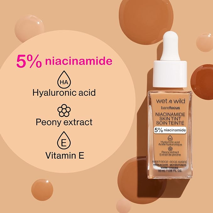 wet n wild Bare Focus Skin Tint, 5% Niacinamide Enriched, Buildable Sheer Lightweight Coverage, Natural Radiant Finish, Hyaluronic & Vitamin Hydration Boost, Cruelty-Free & Vegan - Fair (Pack of 2)