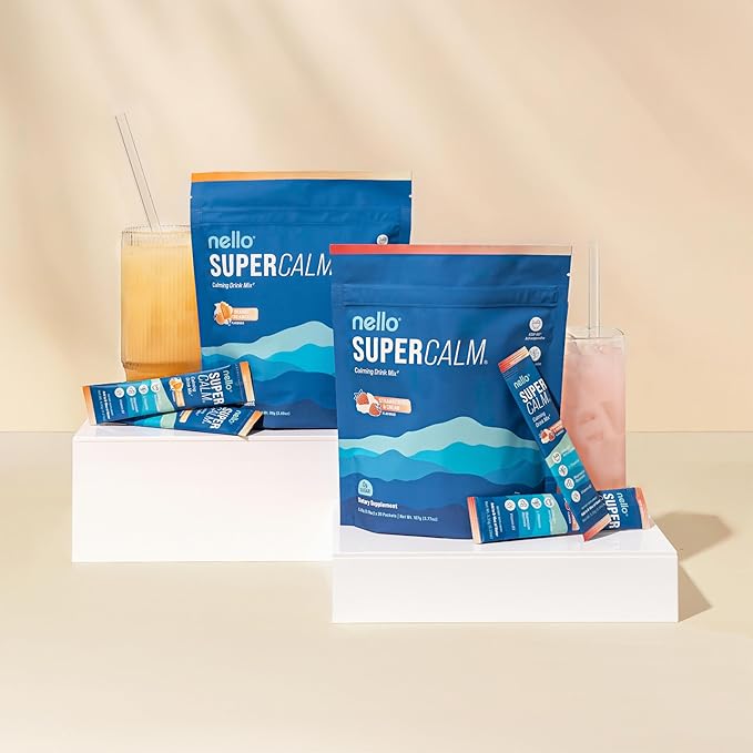 Nello Supercalm Powdered Drink Mix, Cortisol Reducer* and Sleep Aid Supplement, L Theanine, Ksm-66 Ashwagandha, Magnesium Glycinate, Vitamin D 3, No Sugar, Non GMO, On The Go, 20 Ct, Orange Creamsicle