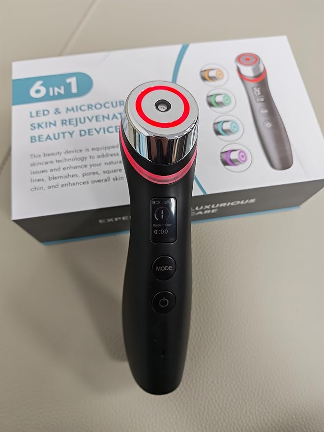 Skin Care 6-in-1 LED Facial Device for Glass Skin | at-Home Anti-Aging Therapy for Wrinkle Reduction, Firming & Deep Hydration | No Gel Needed, Enhances Serum Absorption