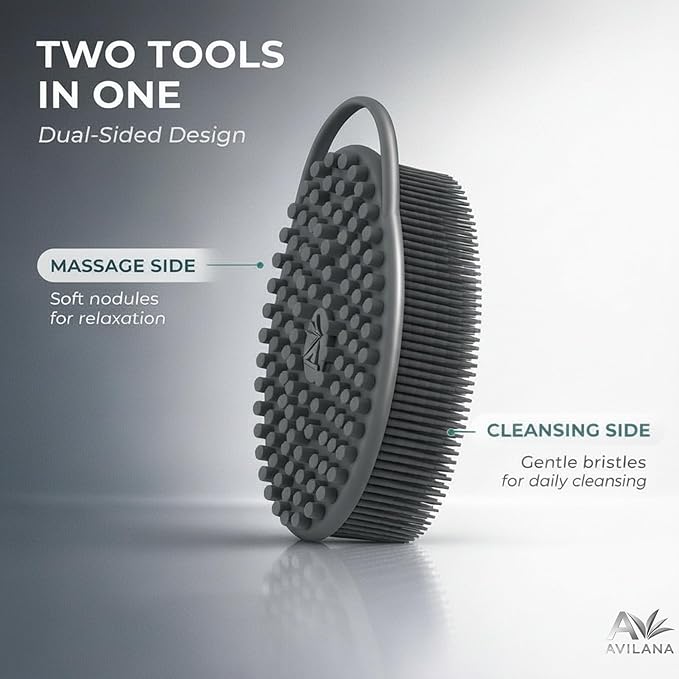 Avilana Premium Silicone Body Scrubber - 8 Years Trusted Since 2017 - SGS Certified Food Grade Dual Sided Bath Brush, Quick-Dry Exfoliating Loofah Alternative, Massage Brush Sensitive Skin Women Men