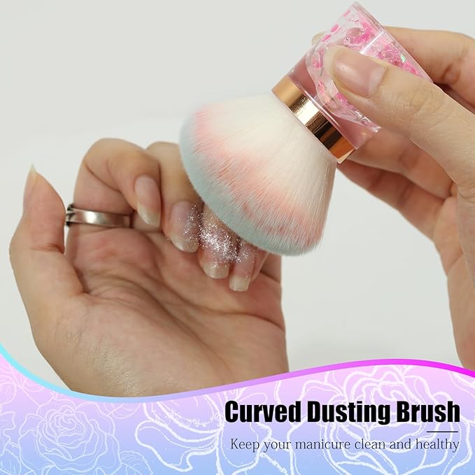Nail Dust Brush for Nails, Nail Arts Dust Powder Remover Brush, Dust Collector Brush, Blush Brush, Makeup Brushes Acrylic Nail Tools (Pink-Round head)