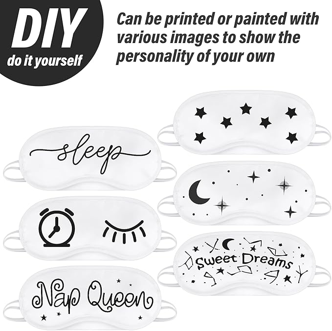 Aneco 50 Pieces Blindfold Sleep Mask Bulk Eye Mask Shade Cover with Nose Pad and Adjustable Strap for Travel Sleep Game Party Supplies, White