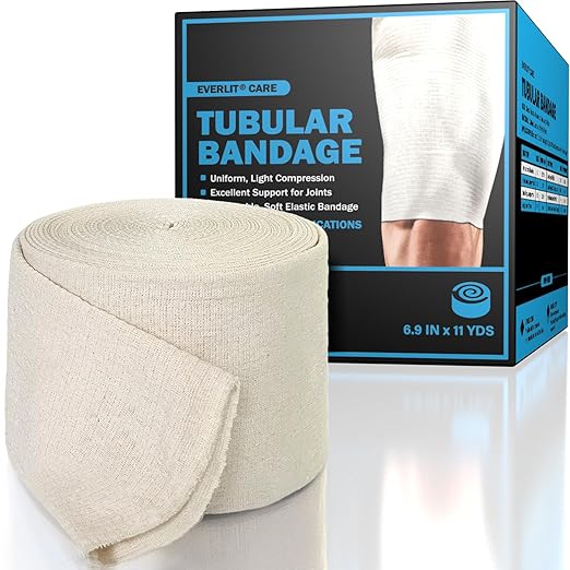 EVERLIT Elasticated Tubular Support Bandage | Stockinette Tubing for Large Arm, Knees, Legs | Light to Moderate Compression Bandage Roll For Tissue Support (Size J | 6.9" x 11 yd)