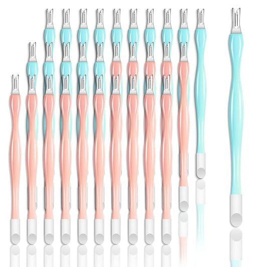 Allstarry 30 Pieces Nail Cuticle Trimmer Remover Plastic Handle Cuticle Pusher Dead Skin Cuticle Knife Nail Cleaner Removal Fork Nail art Tools for Girls Women and Men - Light Blue and Soft Peach