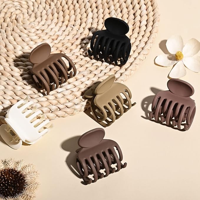 DEEKA Hair Clips Small Claw Clips for Thin Hair 6 Pack Double Row Teeth 1.6" Medium Matte Non-slip Short Hair Accessories for Women and Girls -Brown