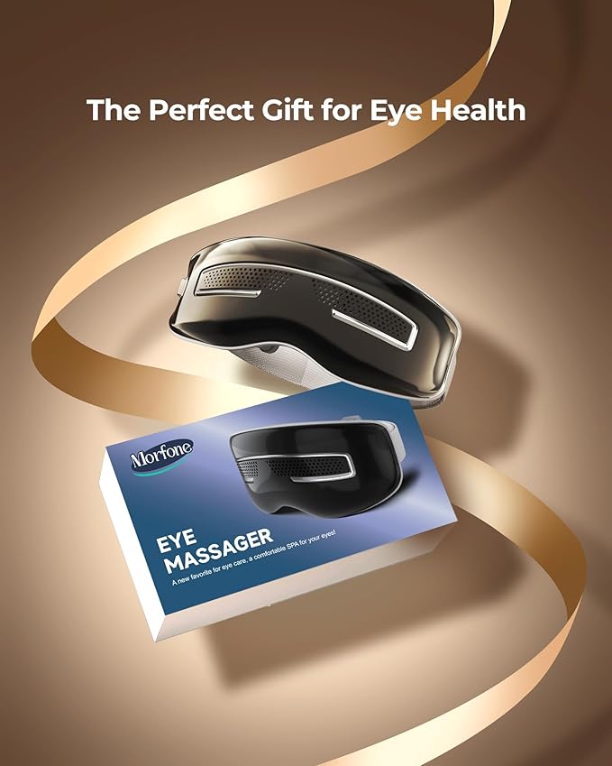 Eye Massager with Heat and Cooling, Integrated Smart Sleep Mask with Nose Rest and Soft Silicone Massage Head, 4 Massage Modes for Migraines, Dry Eye, Dark Circles,Bluetooth Music, Gift for Men Women