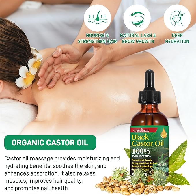 3 Pack Jamaican Black Castor Oil, Cold Pressed 100% Pure and Organic Castor Oils for Hair Growth, Eyelashes Care, Face Moisturizer,Skin Hydration, Eyebrows Nourishment, and Castor Oil Packs