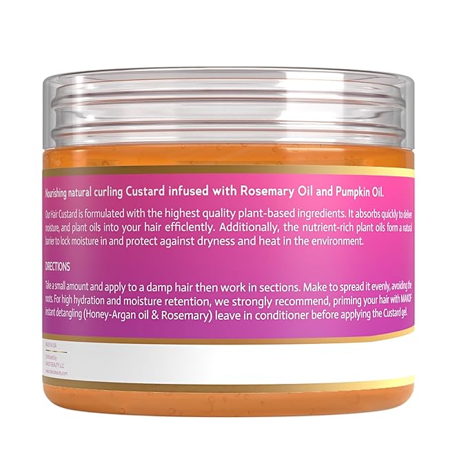 Curls Defining & Styling Custard Gel, Enhances Curls Definition & Long-Lasting Hold. With Flaxseed, Pumpkin Seed & Rosemary. Natural Hair Styling, 12 fl oz