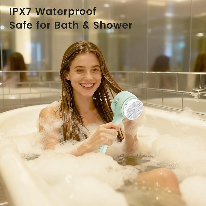 Electric Back Scrubber for Shower - Waterproof Rechargeable Exfoliating Brush for Deep Cleansing, Soft Bristles for Sensitive Skin, Dry/Wet Use for Back, Arms & Legs