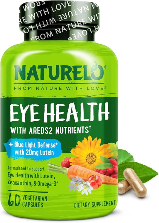 NATURELO Eye Vitamins - AREDS 2 Formula Nutrients with Lutein, Zeaxanthin, Vitamin C, E, Zinc, Plus DHA - Supplement for Dry Eyes, Healthy Vision, Eye Support - 60 Vegan Capsules