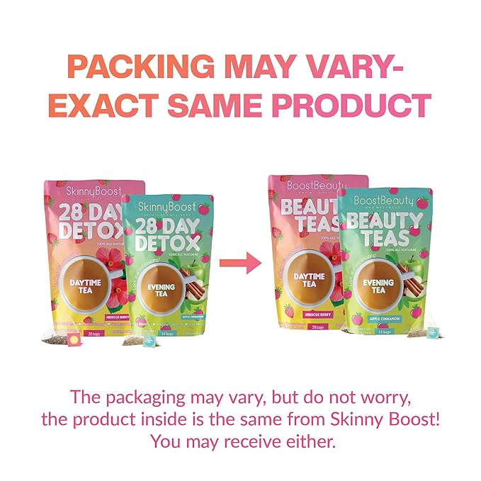 Skinny Boost Detox Tea Kit Slimming Tea for Weight, Metabolism, Energy, Bloating & Colon Cleanse – Green Tea, Herbal, Vegan, Keto, Non-GMO, Sugar-Free-2 PACK –1 Daytime Hibiscus (28 Bags) + 1 Evening Apple -(14 Bags)