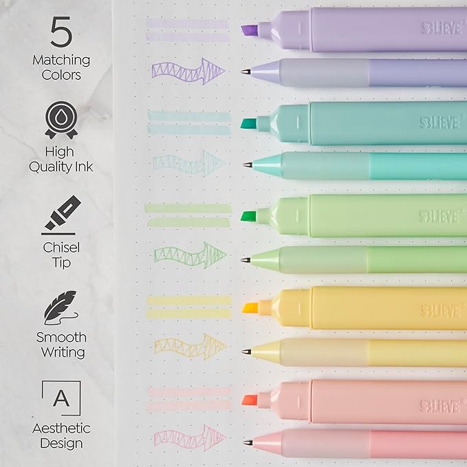 BLIEVE - Aesthetic Highlighters and Gel Pens With Soft Ink and Chisel Tip, Bible Highlighters and Pens No Bleed, Dry Fast Easy to Hold, for Bible Journaling Planner School Supplies (CANDY)