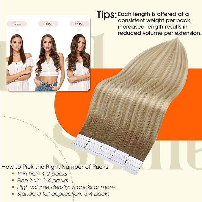 Full Shine Blonde And Brown Tape in Hair Extensions Color 6/27/60 Balayage Blonde Human Hair Tape in Exensions 100G Seamless Soft Skin Weft 20Inch Brazilian Extension Bridal Hairstyles 40Pcs