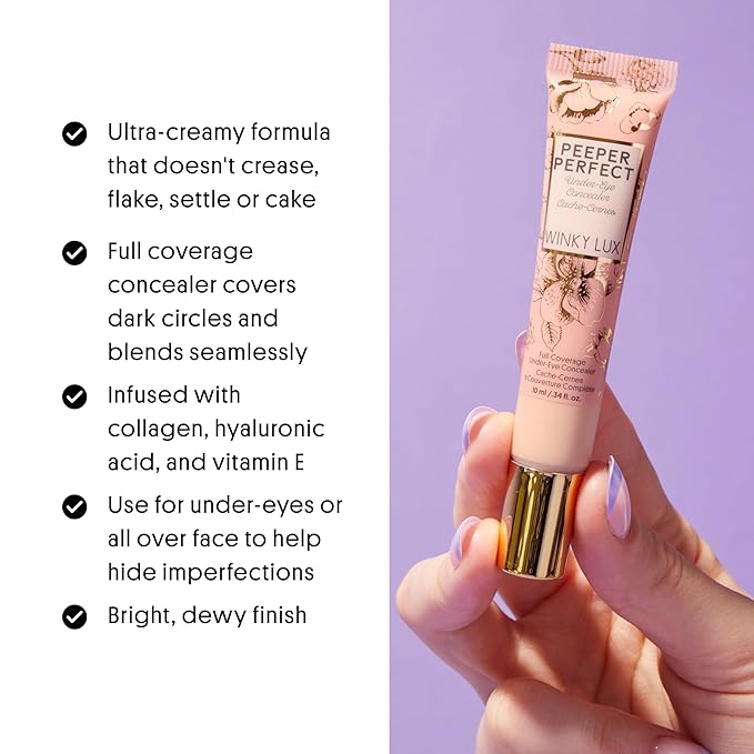 Winky Lux Peeper Perfect Under Eye Concealer, Makeup & Eye Brightener, Full Coverage Concealer for Dark Circles, Color Corrector & Eye Primer, With Collagen, Hyaluronic Acid & Vitamin E (Medium Deep)