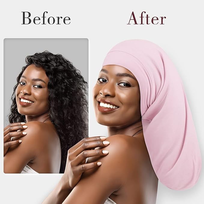 Fittia Long XL Silk Satin Bonnet for Braids, Dreadlocks for Curly Hair Sleeping, Large Silk Sleep Cap for Black Women Men Frizzy Hair