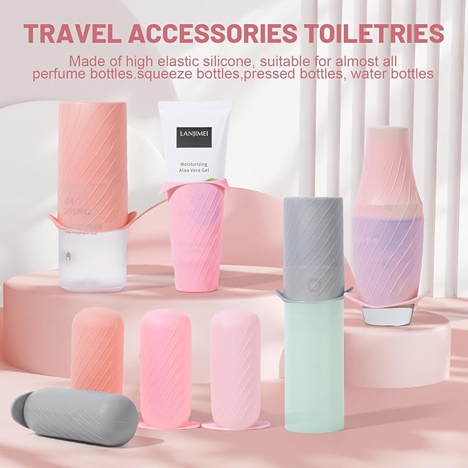 Bottle Covers for Travel, Leak Proofing, Travel Size Container Silicone toiletry sleeves, Leak Locks Travel Accessories for Shampoo Wash Body Bottles and other beauty and personal care(8pcs)
