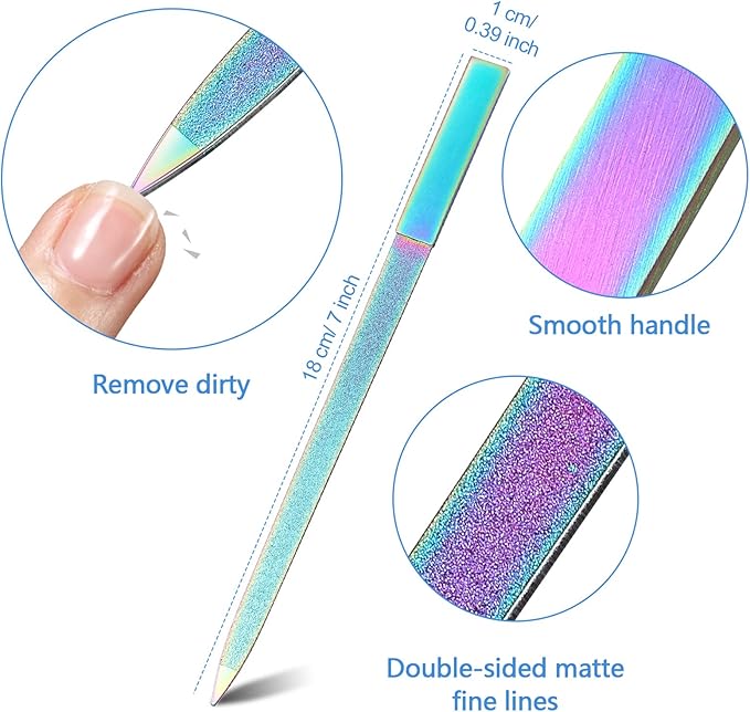 Mudder 3 Pcs Diamond Nail File Set for Women Men Stainless Steel Metal Sapphire Double Side Fingernail Toenail Buffer Filers Rainbow Emery Boards for Salon Home Travel Manicure Pedicure Nail Care Tool