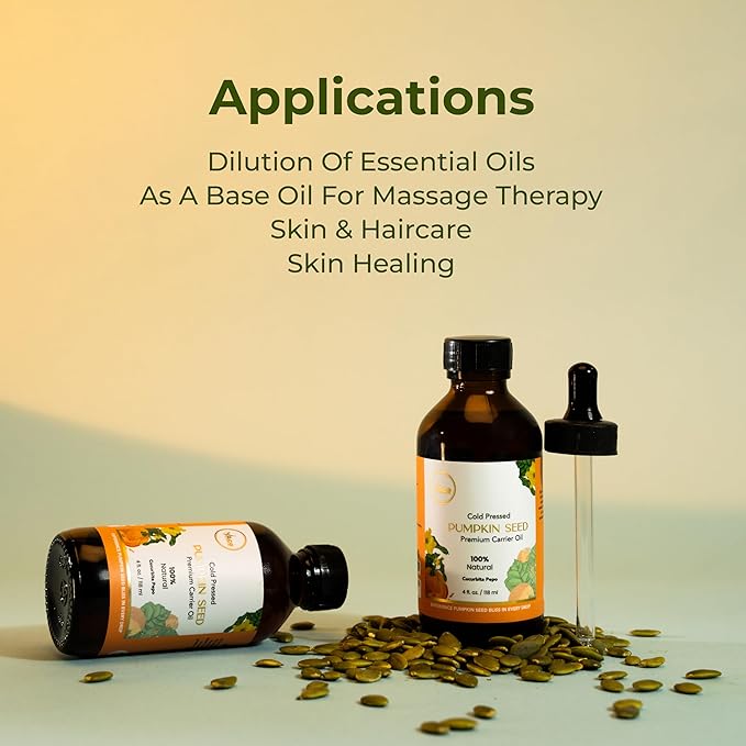 My Ace Pumpkin Seed Carrier Oil | 100% Pure Cold Pressed Unrefined Oil for Hair Growth, Skin & Face Care, Body Massage, Anti-Aging & Aromatherapy – 4 fl oz