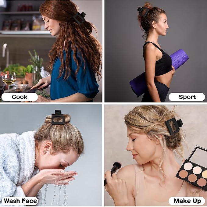 2 Inch Medium Hair Claw Clips 12 Pcs Square Hair Claw Clips for Thin Hair Matte Nonslip Acrylic Banana Jaw Clips Bulk Hair Accessories for women and Girls (Black)