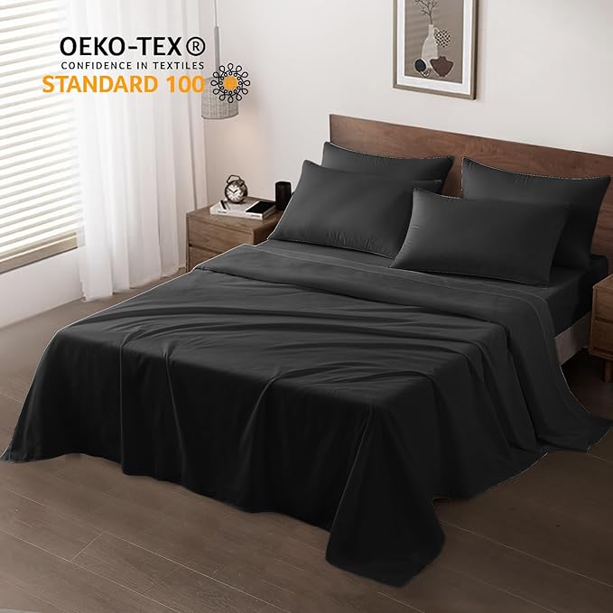 Maple&Stone Twin Flat Sheet 6 Pack,Premium Soft & Breathable,Brushed Microfiber Fabric,Anti-Shrinkage & Non-Fading,Bulk Flat Sheets Only Twin Size(Black)